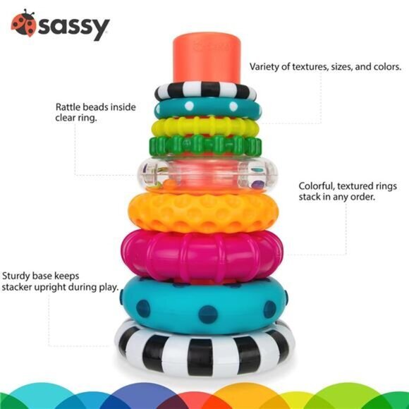 Sassy Stacks of Circles Stacking Ring STEM Learning Toy, Age 6+ Months - Picture 3 of 7